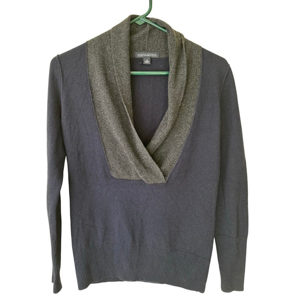 Banana Republic Womens Luxury Cashmere Blend Sweater Sizeโ S Navy Gray Old Money